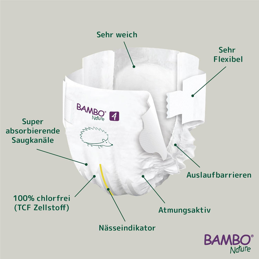 Bambo Nature baby diapers, size 4 (7-14 kg) - 48 pieces. Premium Diapers with Enhanced Leak Protection | Ultimate comfort and freedom for active kids | Dermatologically tested diapers