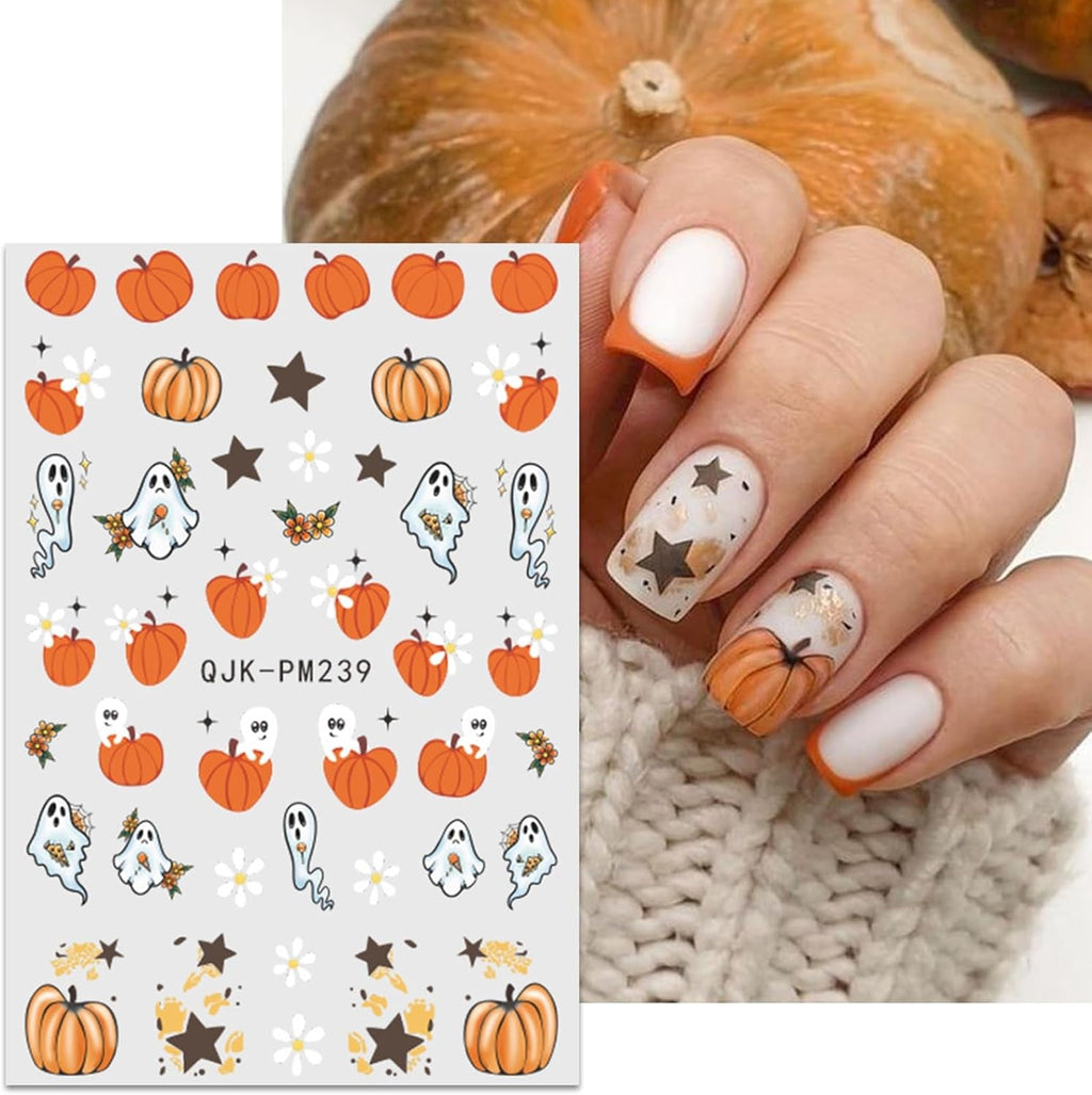 JMEOWIO Nagelsticker Halloween 9 Blatt Nail Art Sticker Selbstklebend Nagelaufkleber Süßes Gespenst Kürbis Dekoration Nageldesign Zubehör