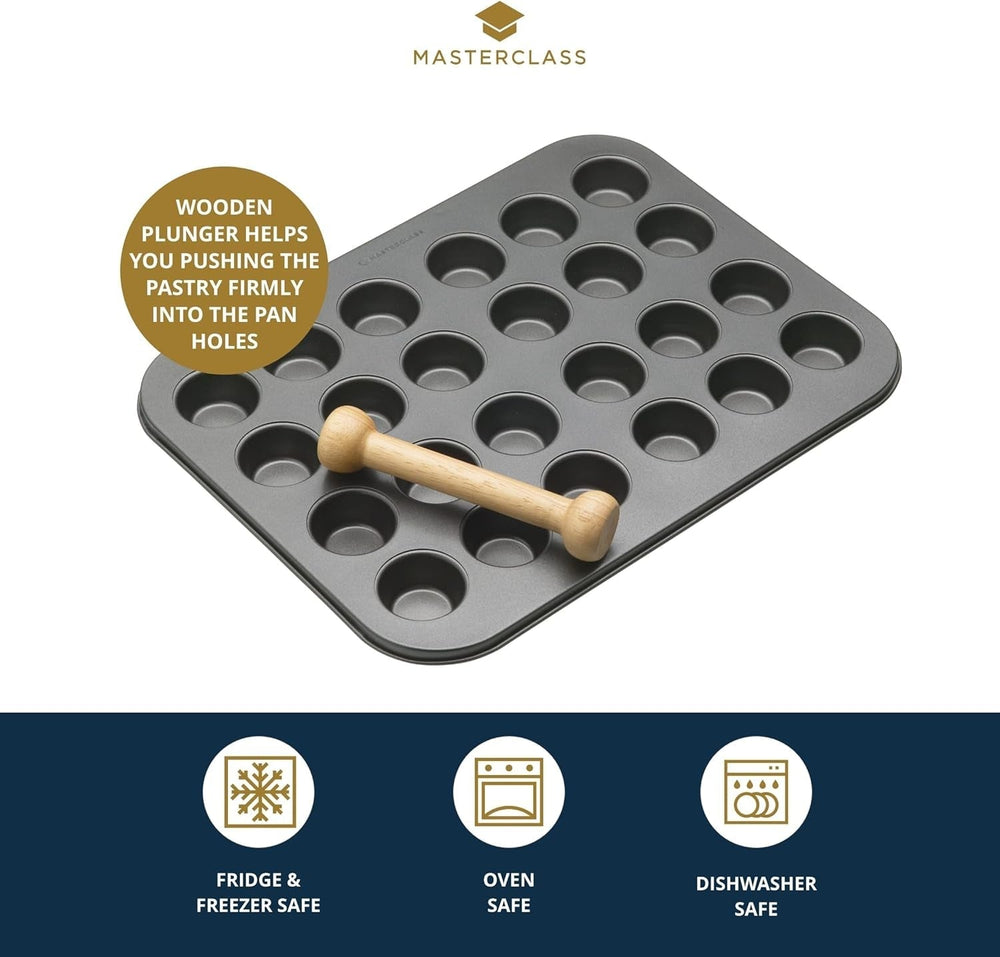 Masterclass Mini Tart Pan 24 Holes 1mm Thick Durable Carbon Steel 35x27cm Gray Naty Shop