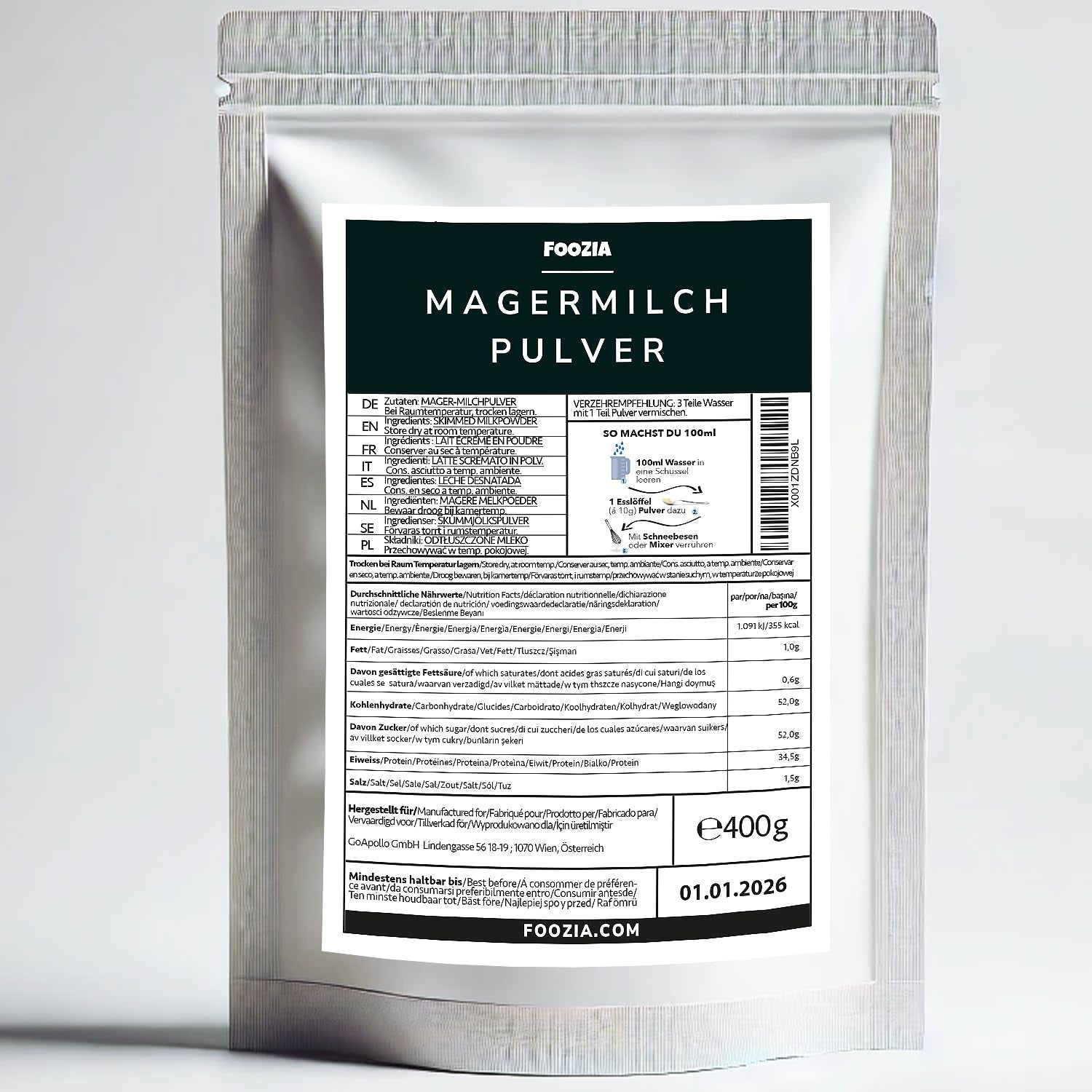Magermilchpulver Milchpulver Aus Reiner Frisch Milch Hergestellt 400g von Foozia