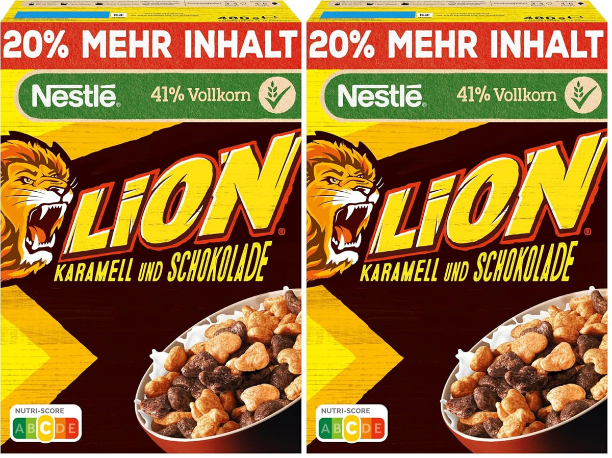 Cereals (+20%), Chocolate Caramel Cereal and 41% Whole Grains, Breakfast Flakes with Vitamins and Minerals, Pack of 2 (1 x 480g)