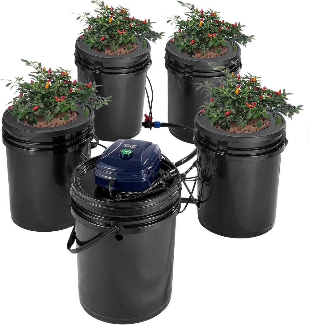 VEVOR DWC Hydroponic Grow System, Hydroponic Grow Systems, Deep Water Cultivation 4 20 Liter Buckets, DWC System with Air Pump, Air Stones and Water Level Indicator for Leafy Vegetables