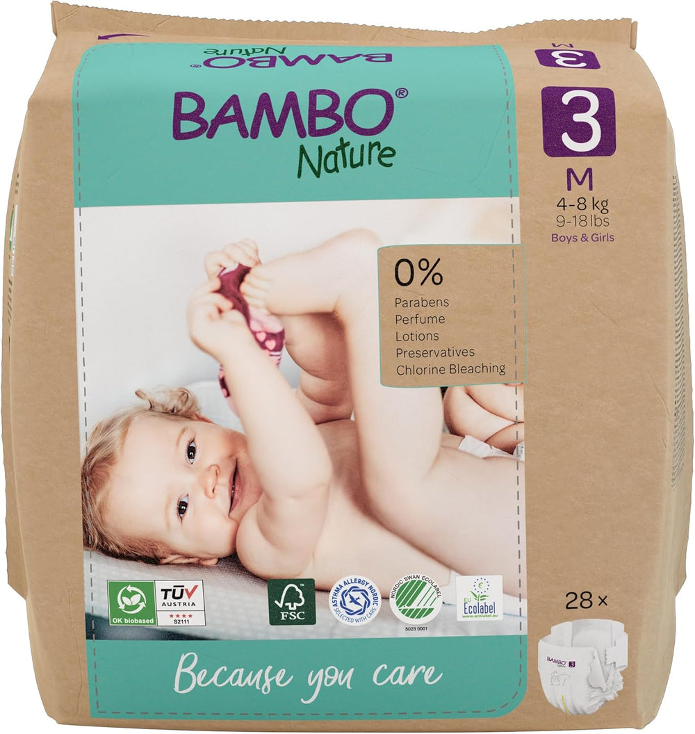 Bambo Nature Baby Diapers, Size 1 (2-4 kg), 132 Count Monthly Box | Premium Diapers with Enhanced Leak Protection | Ultimate comfort and freedom for newborns | Dermatologically tested diapers