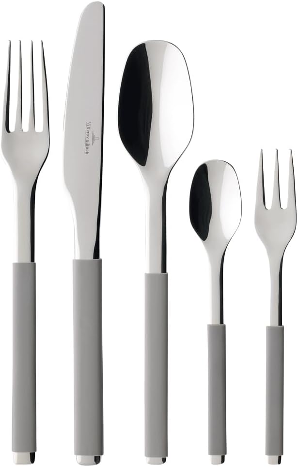 Villeroy And Boch - S+ Taupe, set de tacâmuri din oțel inoxidabil de înaltă calitate cu mâner din silicon Naty Shop Gri 24 tacamuri