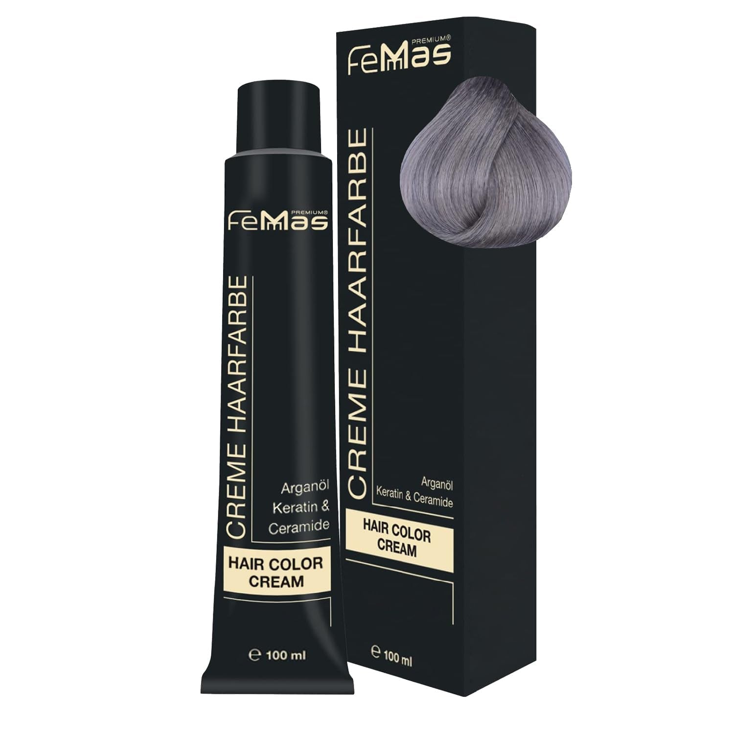 FemMas Hair Colour Pure & Mix Red I Cremă profesională cu ulei de argan, keratină și ceramide I Ca o vopsea de păr permanentă sau nuanță pentru rezultate radiante, de lungă durată I 100 ml Vopsea pentru par Naty Shop Gri metalic Pachet de 1