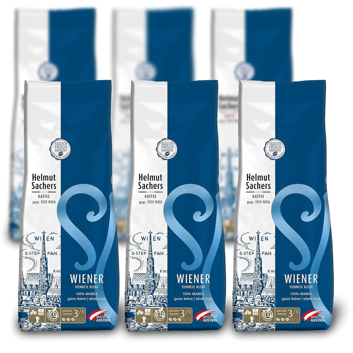 Helmut Sachers Kaffee - Viennese Blend, Strength 3/5, 100% Arabica, Whole Coffee Beans, 6 X 500G Naty Shop Default Title