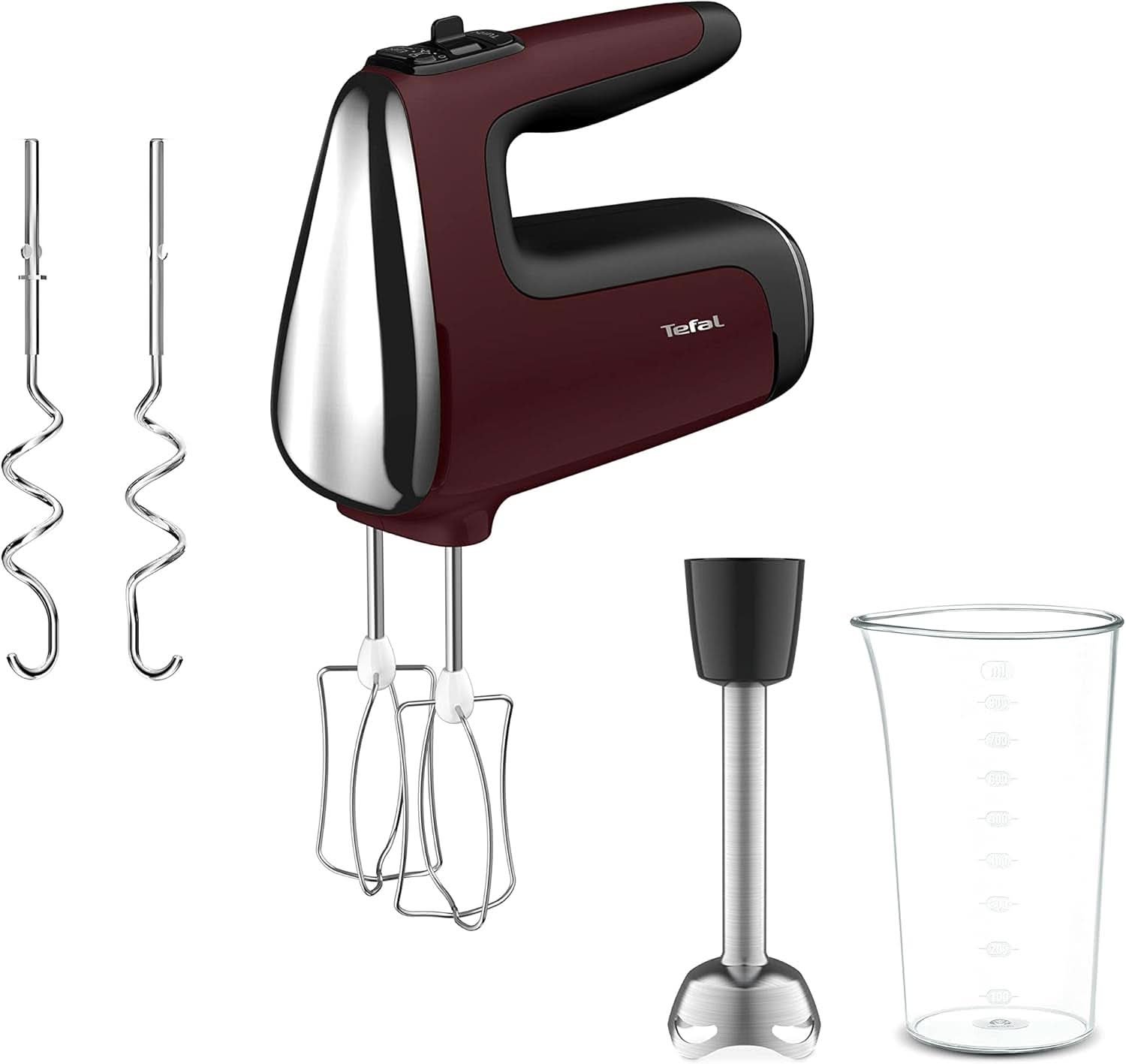 Tefal HT650E Power Mix Silence Handmixer | 600 Watt | Variable speed controller | Turbo-Und Auswurf-Funktion | Extreme Leisure Engine | Incl. 2 Rührbesen Und 2 Knethaken | Grau Bucatarie Naty Shop Bundle Mit 2 Schneebesen Und Knethaken
