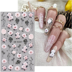 JMEOWIO 3D Nagelsticker Blumen Nail Art Sticker Selbstklebend Nagelaufkleber 5D Stereoskopisch Frühling Sommer Dekoration Nageldesign Zubehör 4 Blatt