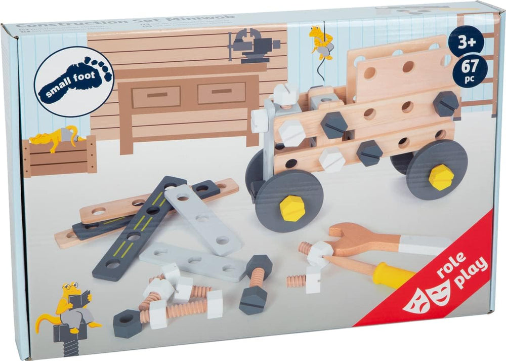 Small Foot Konstruktionsset Miniwob aus Holz, kreativer Bausatz mit Werkzeuge und Zubehör, ab 3 Jahren, 11810, Gray Yellow