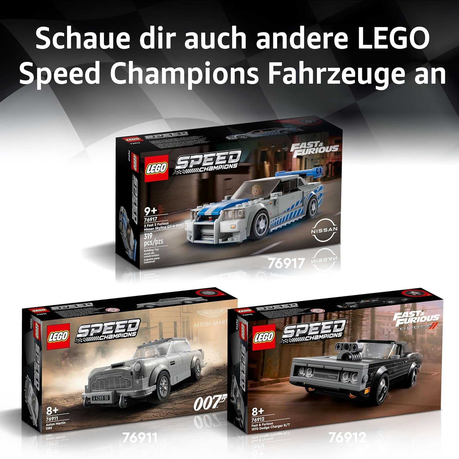 LEGO Speed Champions 2 Fast 2 Furious Nissan Skyline GT-R (R34) Rennwagen Spielzeug zum Bauen, 2023 Modell Auto-Bausatz mit Brian O'Conner Figur 76917