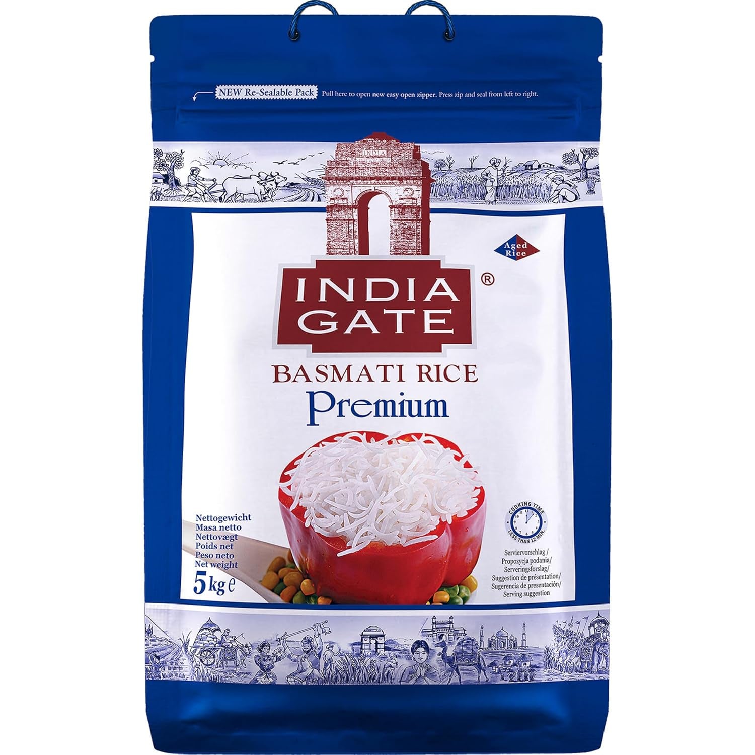 INDIA GATE Premium Basmati Rice – Long grain fine, aromatic rice from India, fine long grain (1 x 5 kg)