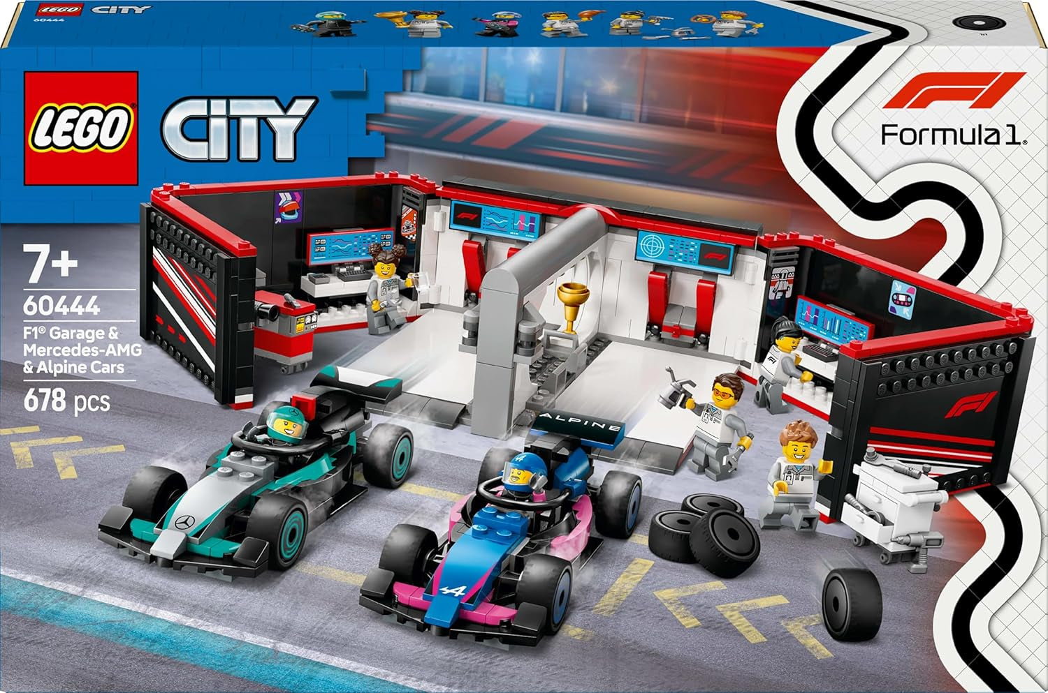 LEGO City F1 Garage with Mercedes-Amg and Alpine Race Cars - Formula 1 Race Car with 2 Drivers and 4 Mechanical Minifigures - Gift for Boys and Girls 7+ and Fans 60444 Besuche den LEGO-Store Building Sets