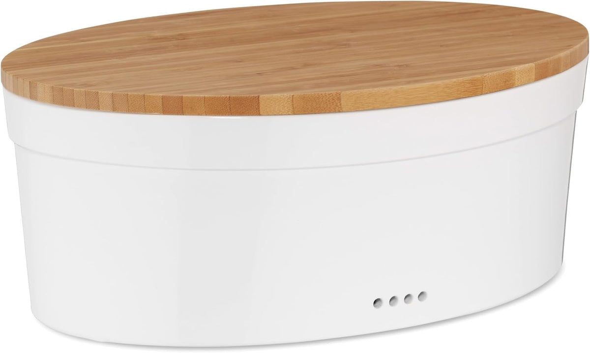 Cutie de pâine Kela cu găuri de ventilație, cutie de pâine ceramică, SALENA, vas de pâine, alb, 36,5 x 23,5 x 14 cm Cutii depozitare alimente Naty Shop Cutie de pâine