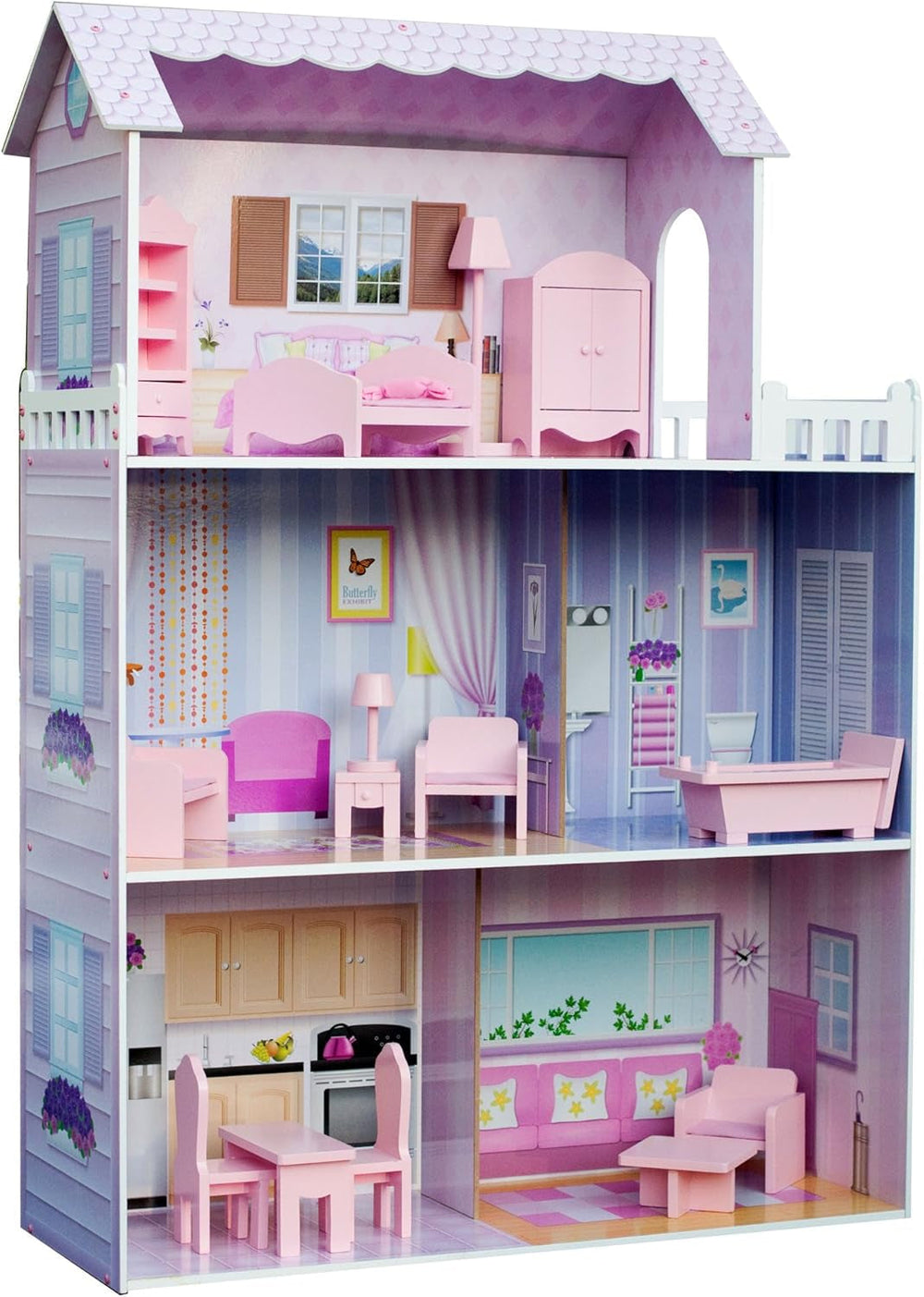 Olivia's Small World Giant Dollhouse, Large Wooden Dollhouse with Furniture and Accessories, 3-Story Dollhouse for Kids, Dollhouse for 12" Dolls, 3 Years + Naty Shop Mansion Fancy Dollhouses