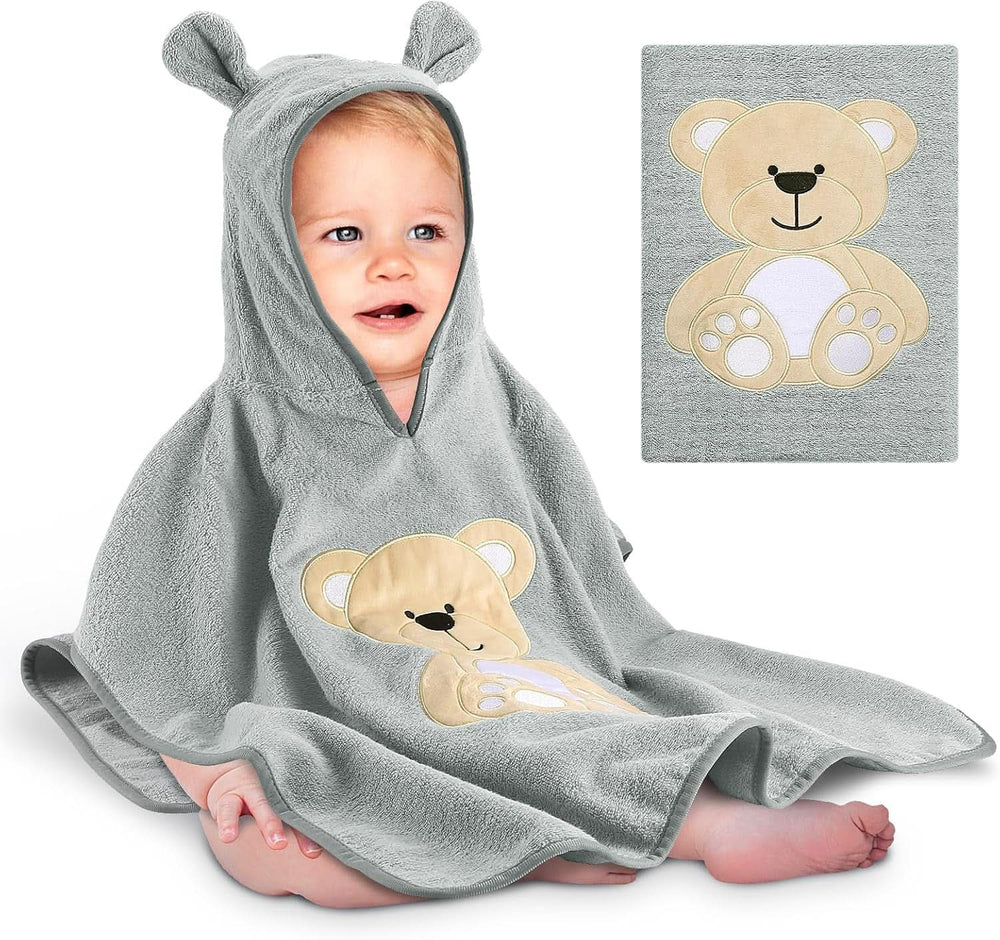 Oeko TEX children's bathing poncho, 100% cotton Mother and Child Naty Shop Dark gray bear