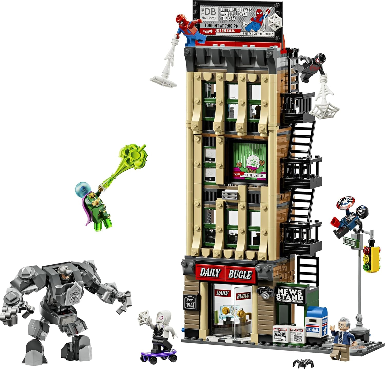 LEGO | Marvel Spider-Man Vs. Mysterio: Daily Bugle - Superhelden Spielzeug mit Mech Actionfigur und 7 Minifiguren - Kinder Geschenk für Jungen ab 10 Jahren, Mädchen und Fans - 76342