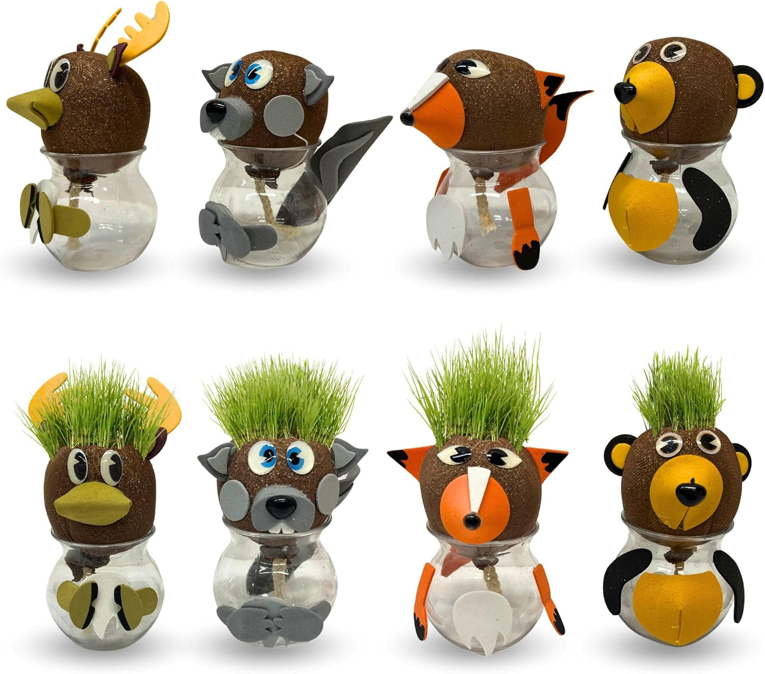 Bada Bing Graskopf 4er Set incl. Wasserbehälter Waldtiere DIY Tiere – Rasenkopf Tierkopf mit Rasensamen – Experiment für Kinder – Spaß mit Lerneffekt – Geschenk Mitbringsel Kindergeburtstag Mitgebsel