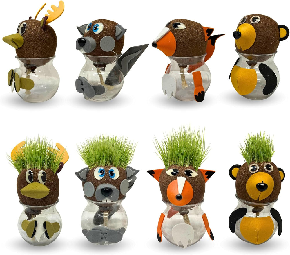 Bada Bing Graskopf 4er Set incl. Wasserbehälter Waldtiere DIY Tiere – Rasenkopf Tierkopf mit Rasensamen – Experiment für Kinder – Spaß mit Lerneffekt – Geschenk Mitbringsel Kindergeburtstag Mitgebsel