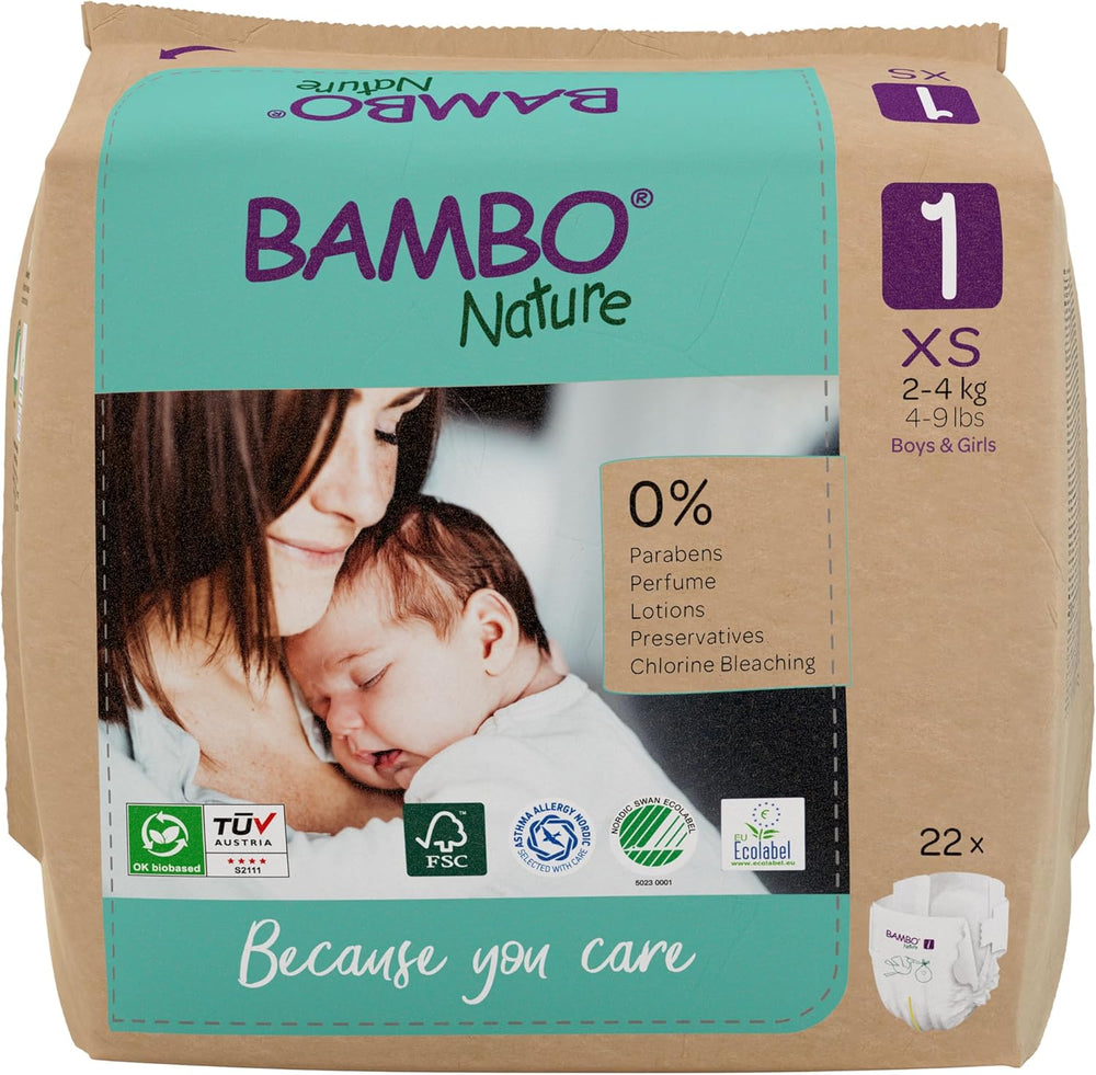 Bambo Nature Baby Diapers, Size 1 (2-4 kg), 132 Count Monthly Box | Premium Diapers with Enhanced Leak Protection | Ultimate comfort and freedom for newborns | Dermatologically tested diapers