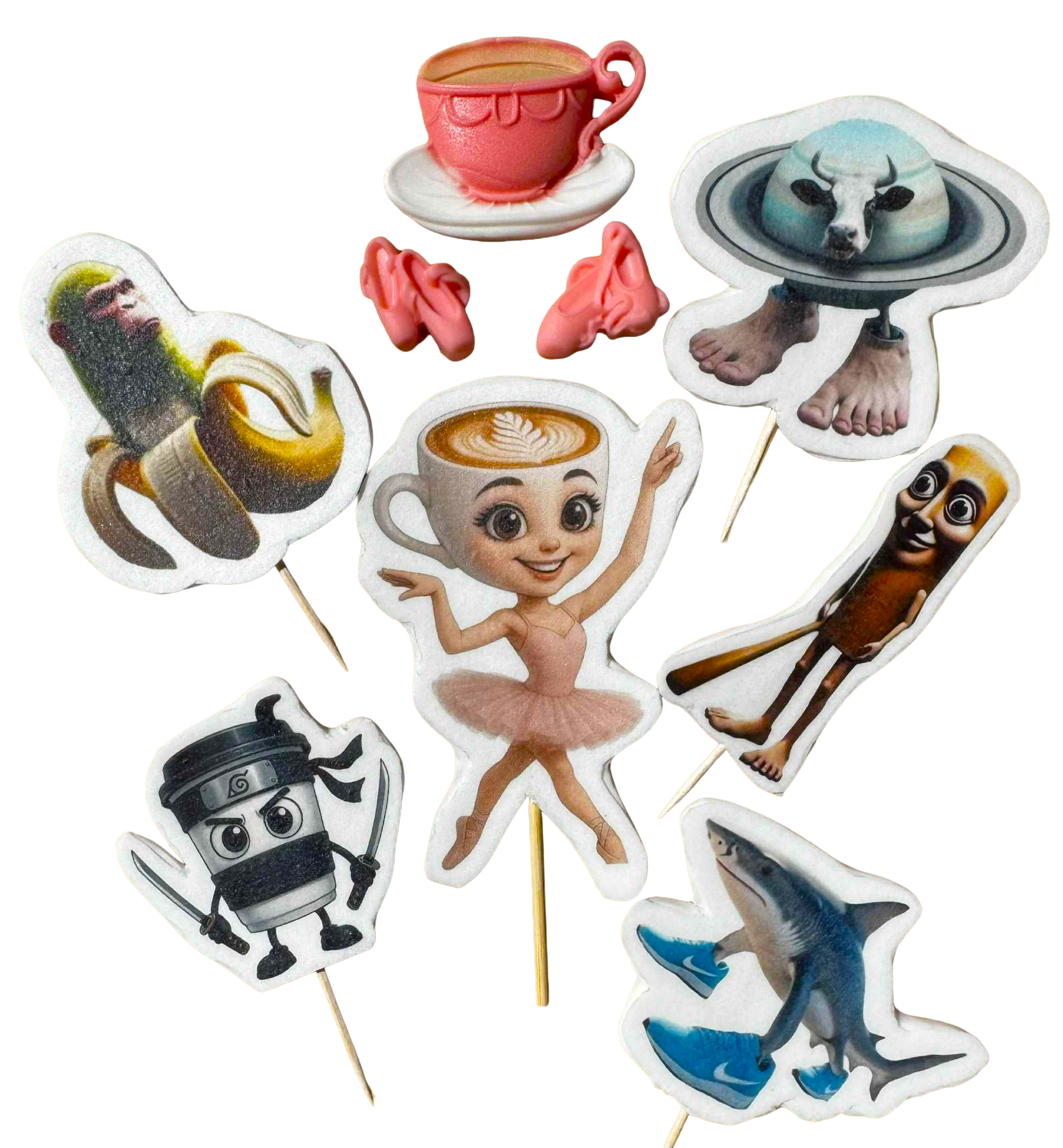 Set 9 decoratiuni comestibile, Ballerina Cappuccina Decoratiuni din Pasta de Zahar Nati Shop