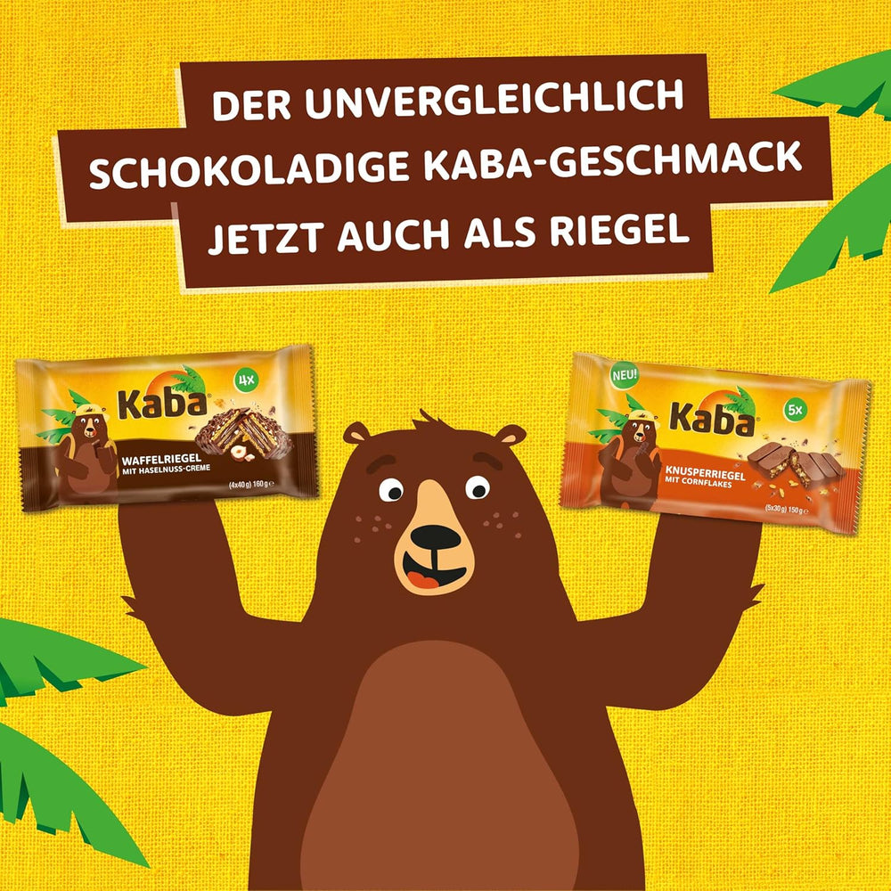 Kaba Neapolitan bars 40g, 4 crunchy bars filled with wafers and fine hazelnut cream, in a multipack with original Kaba flavor