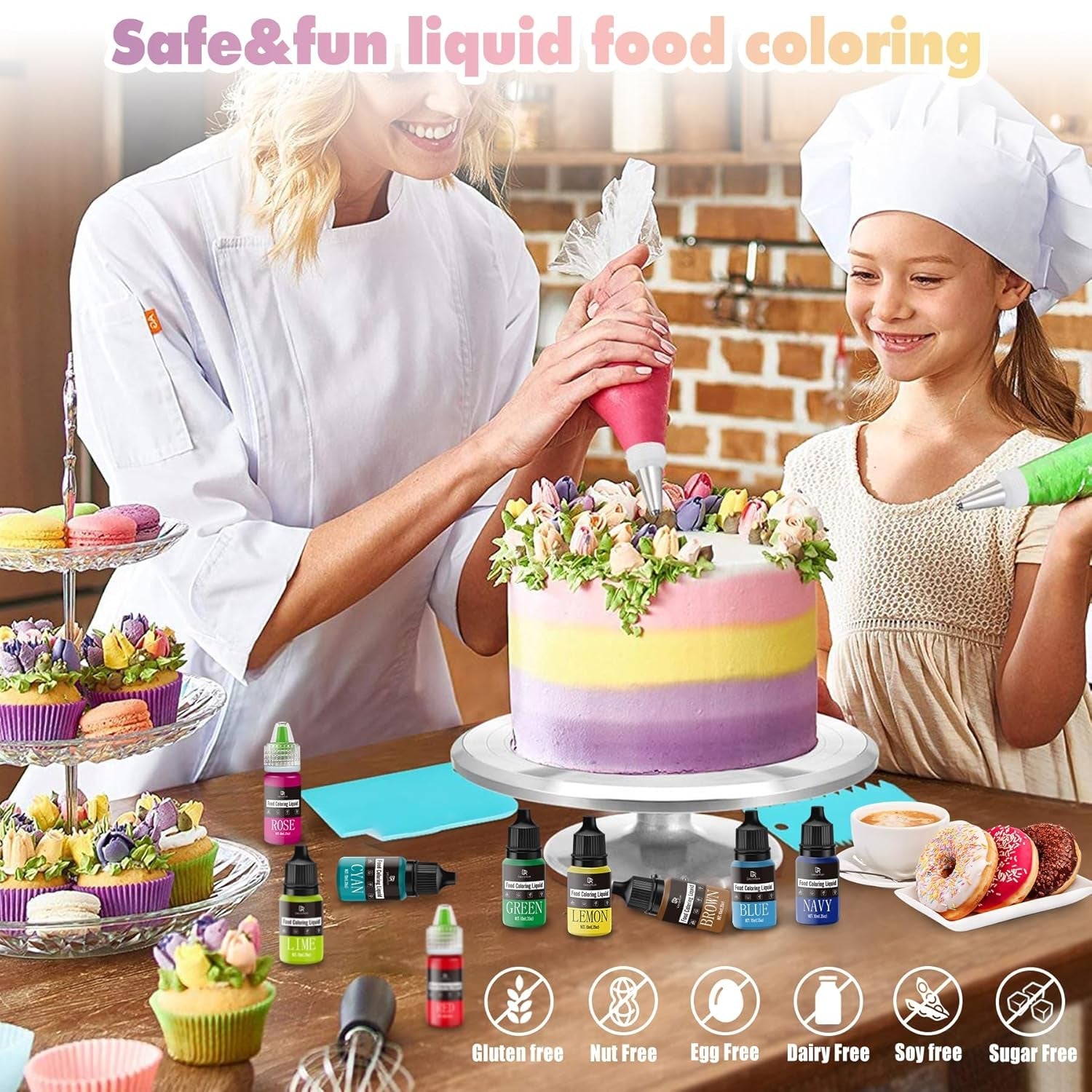 Colorant alimentar - 20 de culori x 10 ml coloranți alimentari concentrați lichizi pentru decorarea torturilor, copt, fursecuri, macaroane - Colorant alimentar fără zahăr pentru băuturi, decorarea torturilor, slime DIY, ouă de Paște
