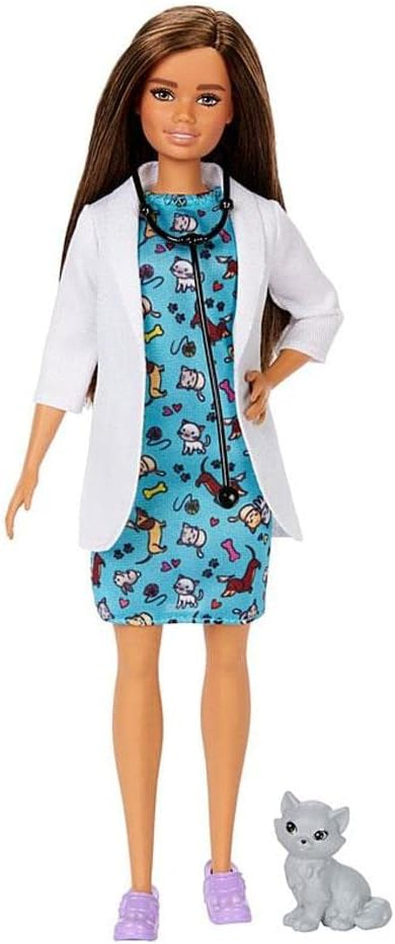 Barbie GTW39 - Păpușă asistentă medicală (Aprox. 30 cm) cu bluză cu imprimeu și pantaloni roz, pantofi albi și stetoscop, cadou minunat pentru copii de la 3 ani în sus Papusi Naty Shop Medic veterinar