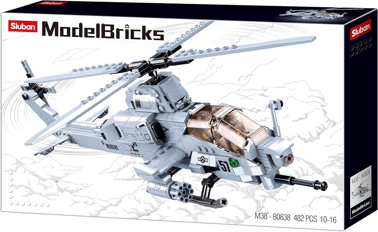Kampfhelikopter IV (482 Teile) [M38-B0838], Spielset, Klemmbausteine, Soldaten, mit Spielfigur, Army, bunt, Sluban Klemmbausteine ​​SL95708