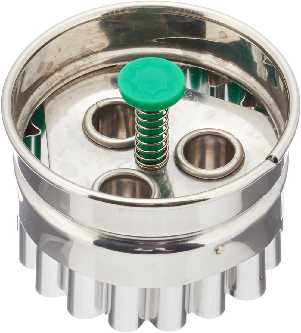 Städter 954053 Linzer Formă de biscuiți cu 3 găuri și ejector, mică, oțel inoxidabil, argintiu/verde, 4,8 x 4,8 x 4,8 cm