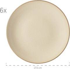 MÄSER 931734 Ossia, Teller-Set für 6 Personen im mediterranen Vintage-Look, 12-teiliges modernes Tafelservice mit Suppentellern und Speisetellern in sandigem Grau, Keramik, Sandgrau