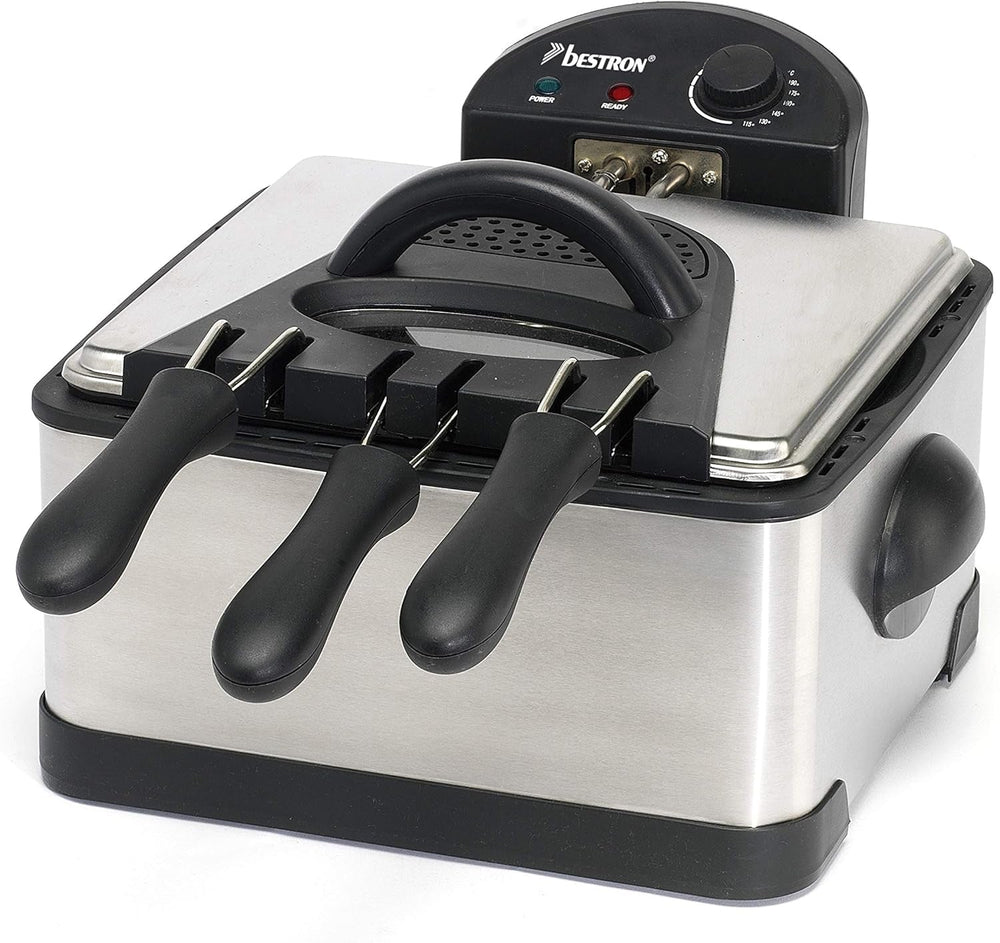 Bestron XL Oil Fryer With 3 Frying Baskets, Including Cold Zone Technology and Removable Oil Tank, 4 Litres, 2000 W Home Appliances Naty Shop Silver