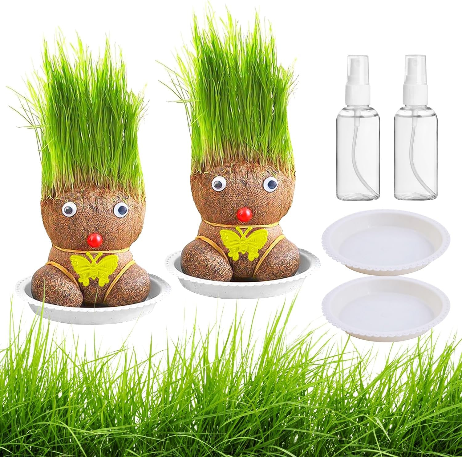 2 Stück Graskopf Wachsende,Graskopf Puppenpflanze,Wachsende Graskopf Puppenpflanze,Graskopf Haarwuchs,Grass Head Doll Bonsai Growing Plants,Mini Bonsai Gras Kopf Figure Puppen Für Schlafzimmer