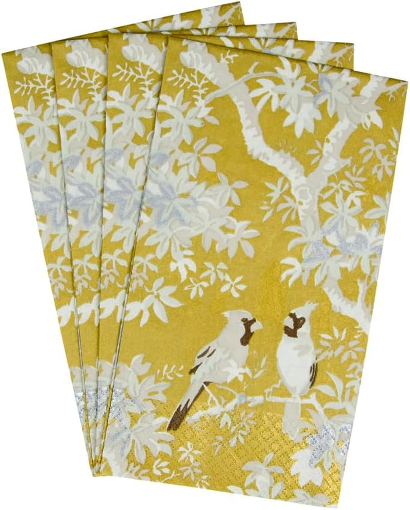 Șervețele pentru prosoape de oaspeți, motiv: păsări de țară, culori aurii și fildeș, 15 bucăți per pachet