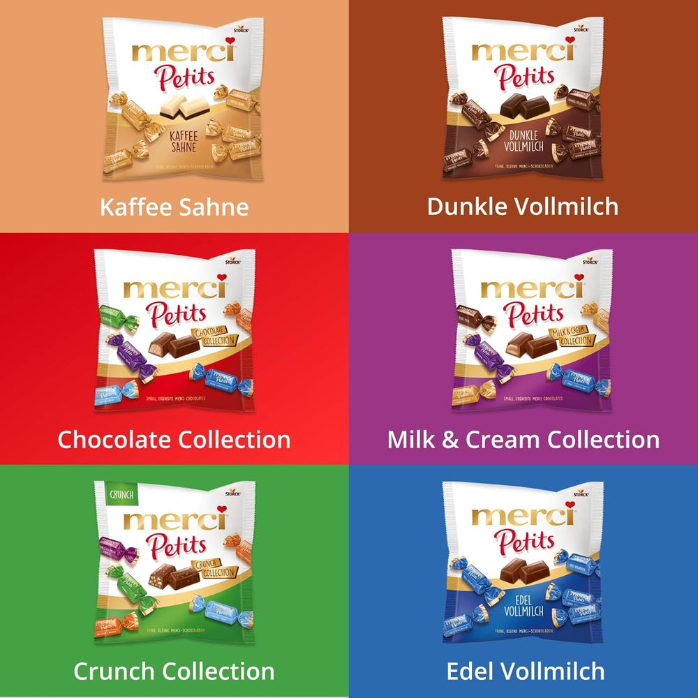 Cremă de cafea Merci Petits – 12 x 125 g – Praline mici de ciocolată albă pe ciocolată fină cu cremă de cafea – Praline de ciocolată ambalate individual