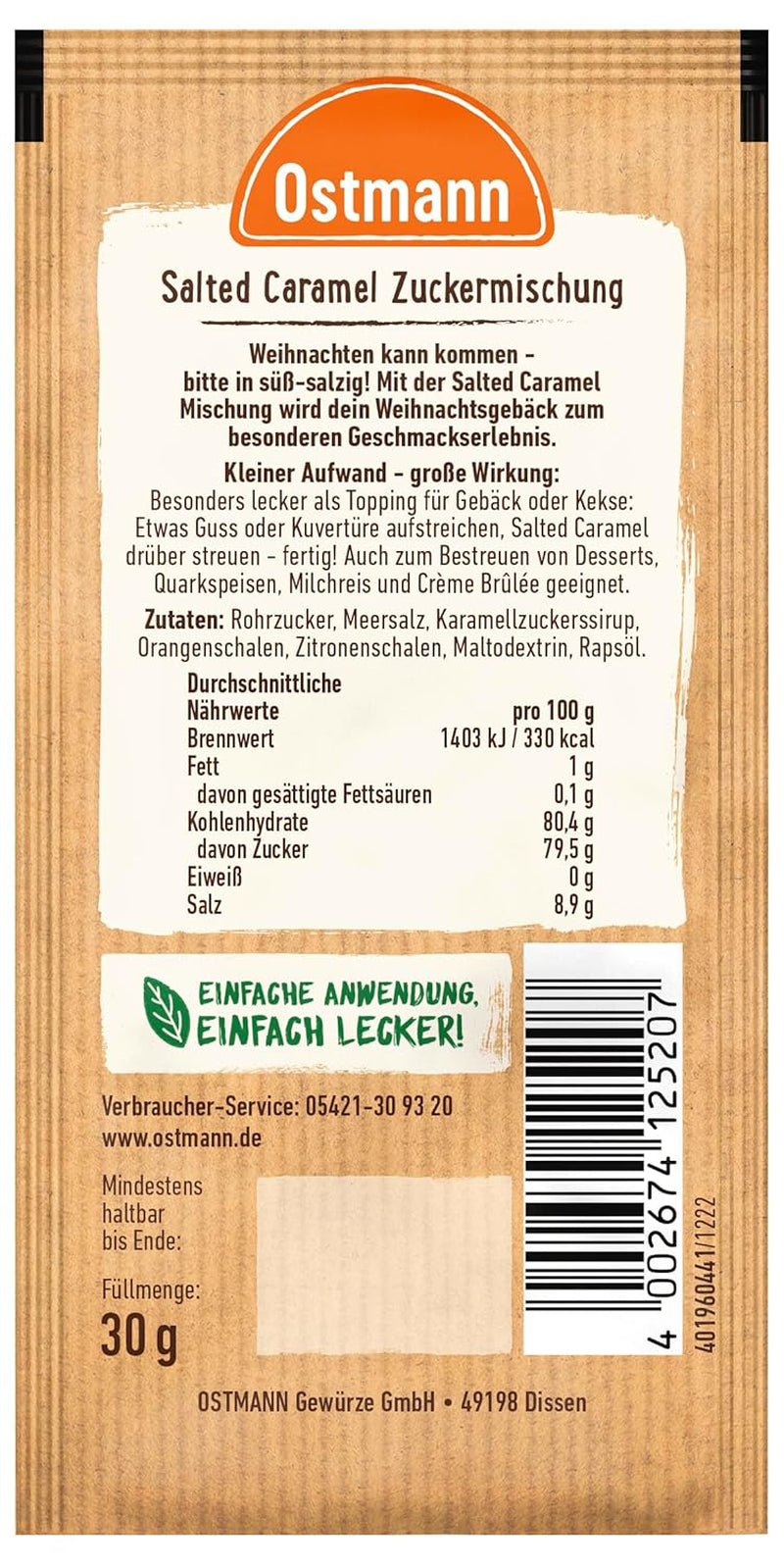 Ostmann Gewürze – Salted Caramel Zuckermischung, süß-salzige Mischung für Kekse, Gebäck und Desserts, 30 g in Bag