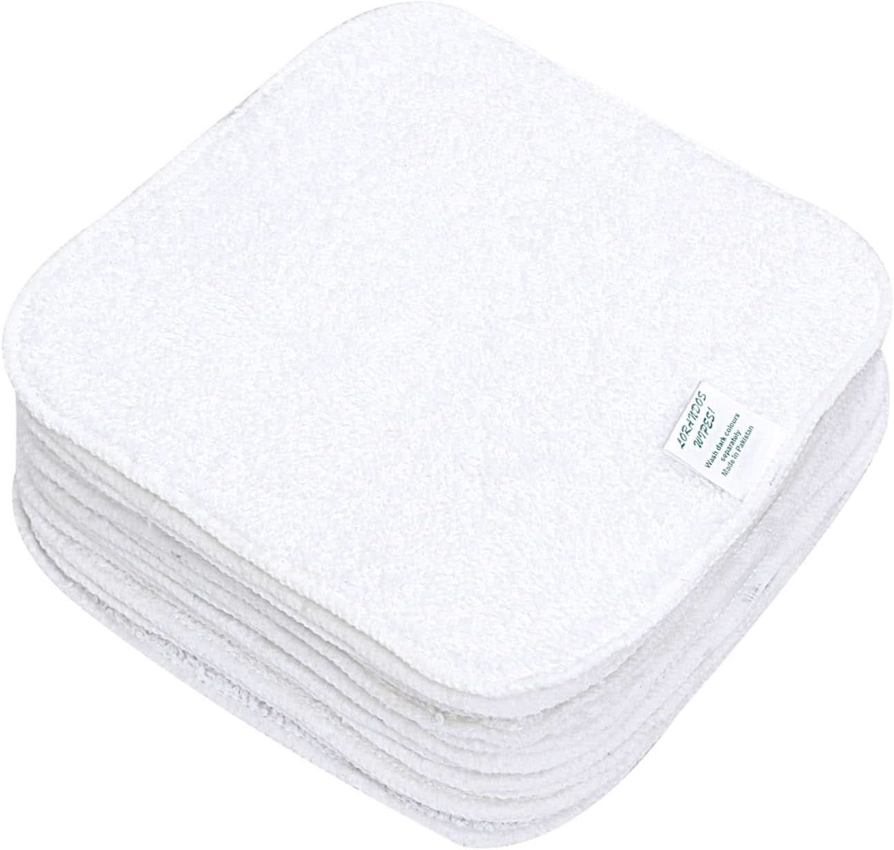 Reusable wipes for children 100% Terry cotton (25 pack - 15X15Cm - white) unscented, washable, ultra soft and super absorbent Mother and Child Naty Shop