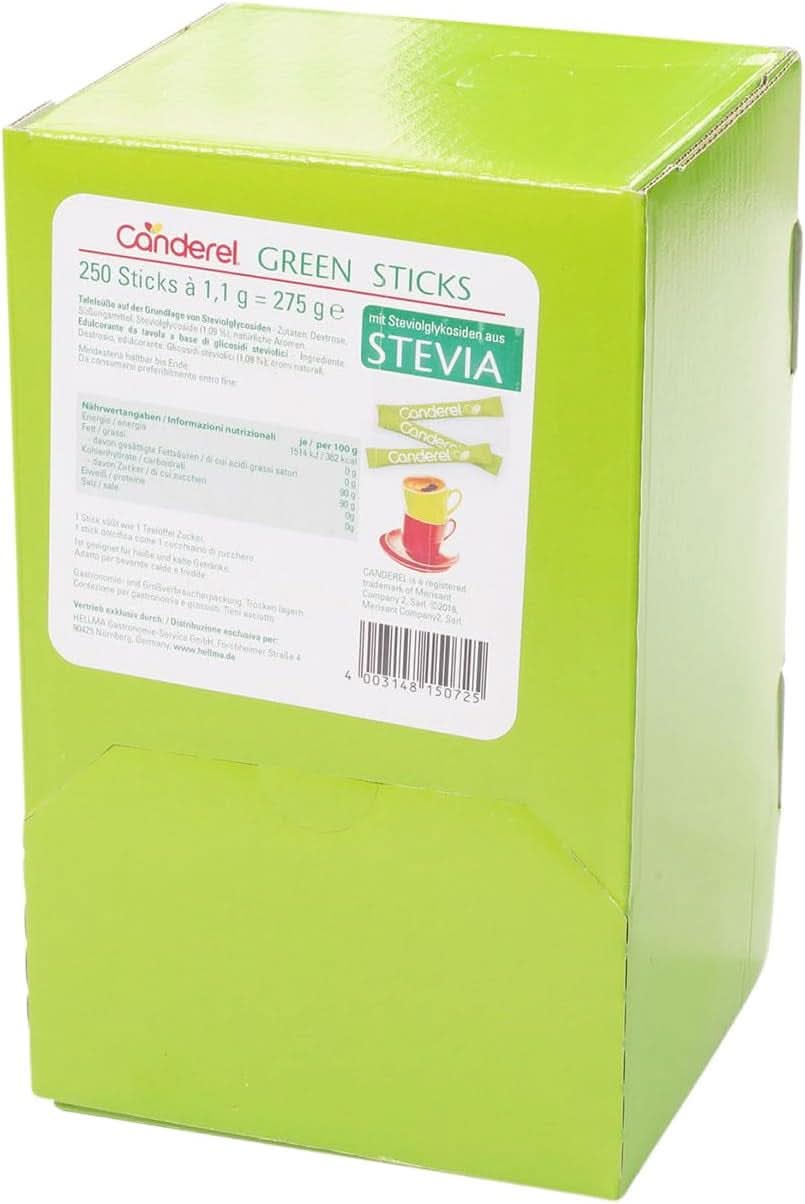 Hellma Canderel Green Stevia Sticks, 250 stevia sachets, 1.1 gram sachet Sweeteners Naty Shop