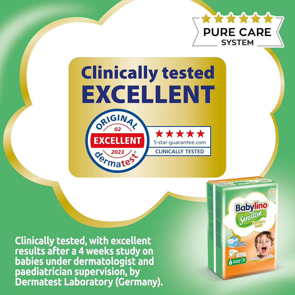 Diapers for sensitive babies, size 6, extra large (13-18 kg), 114 diapers