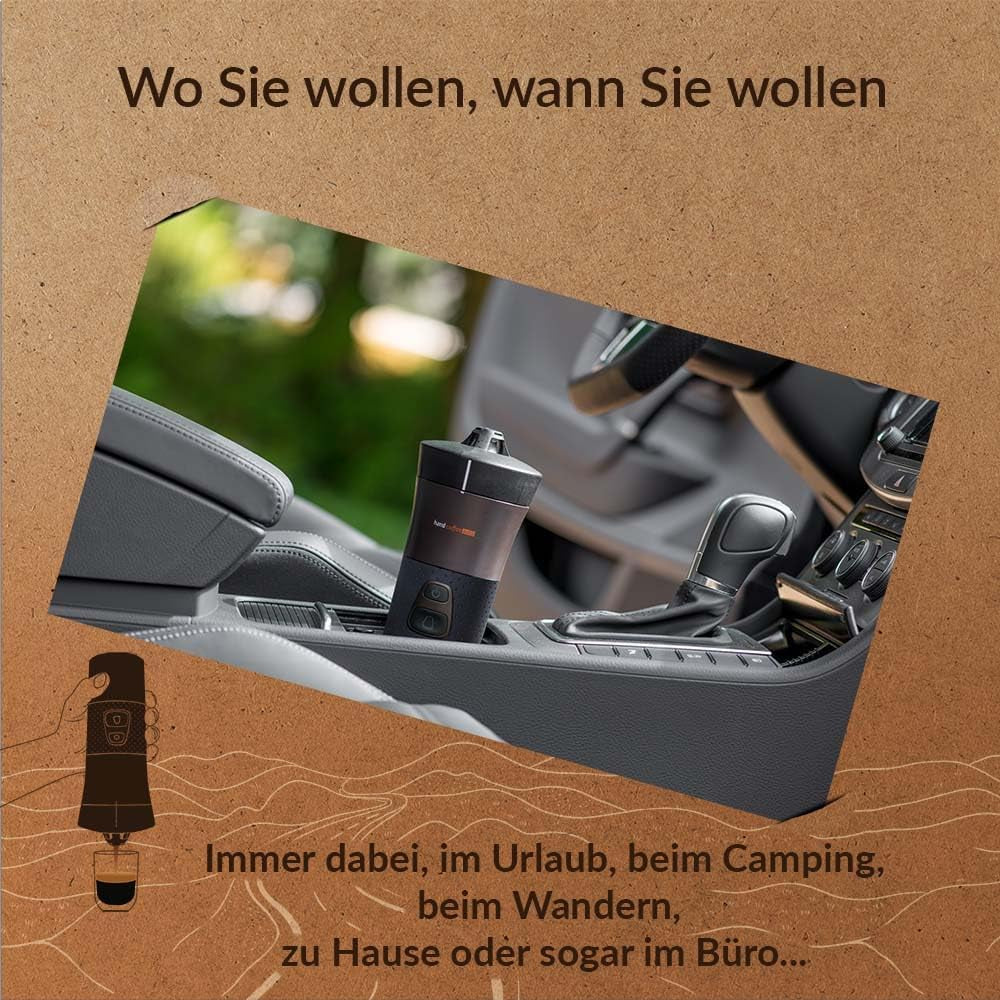 Handpresso - Handcoffee Auto 21000 | Espressor auto de 12V - Espressor de 12 volți pentru mașini | Espressor Senseo Pad pentru mașini - Espressor de călătorie de 12V | Espressor de 12 volți pentru autorulote