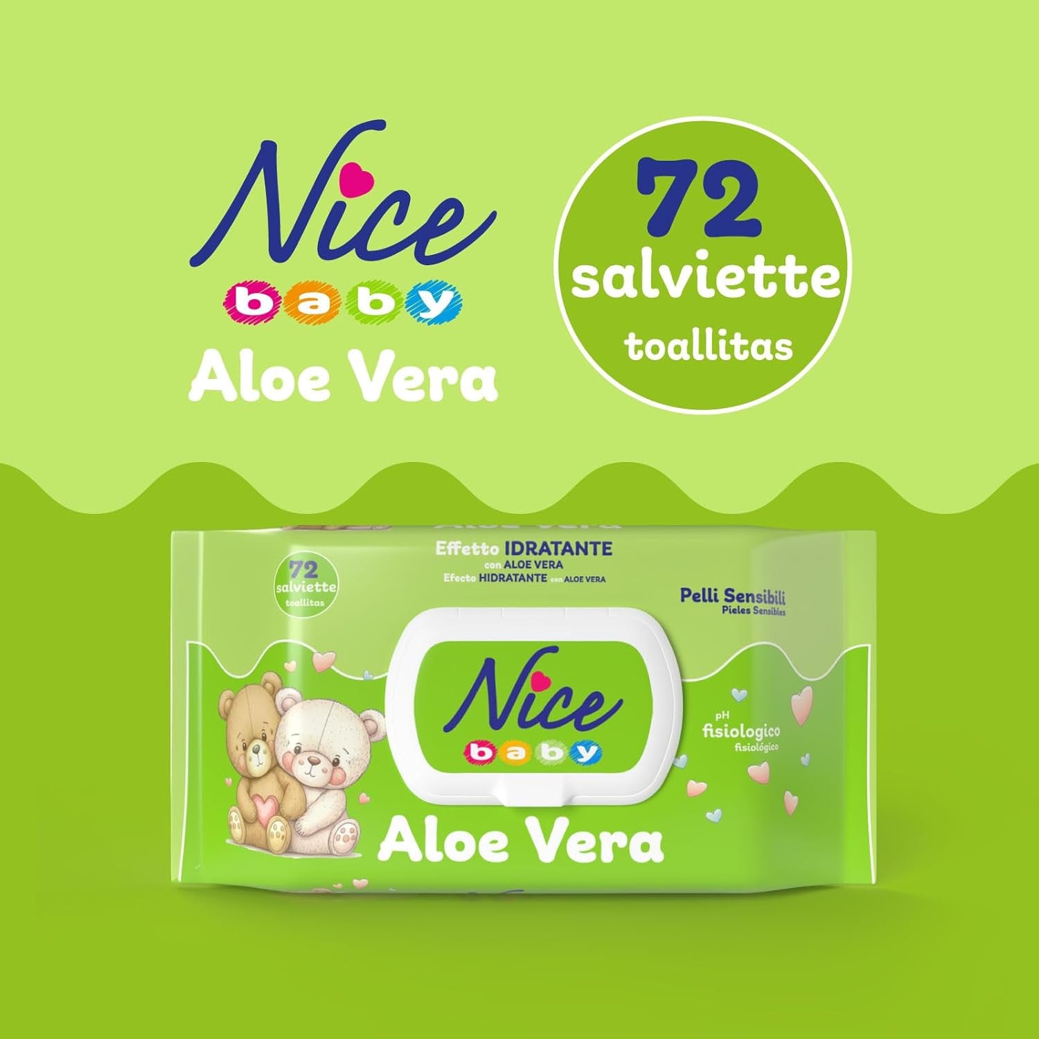 Cleansing wipes for children and babies - with aloe vera and argan oil - dermatologically tested - physiological pH value - maxi format: pack of 72 wipes - Nice