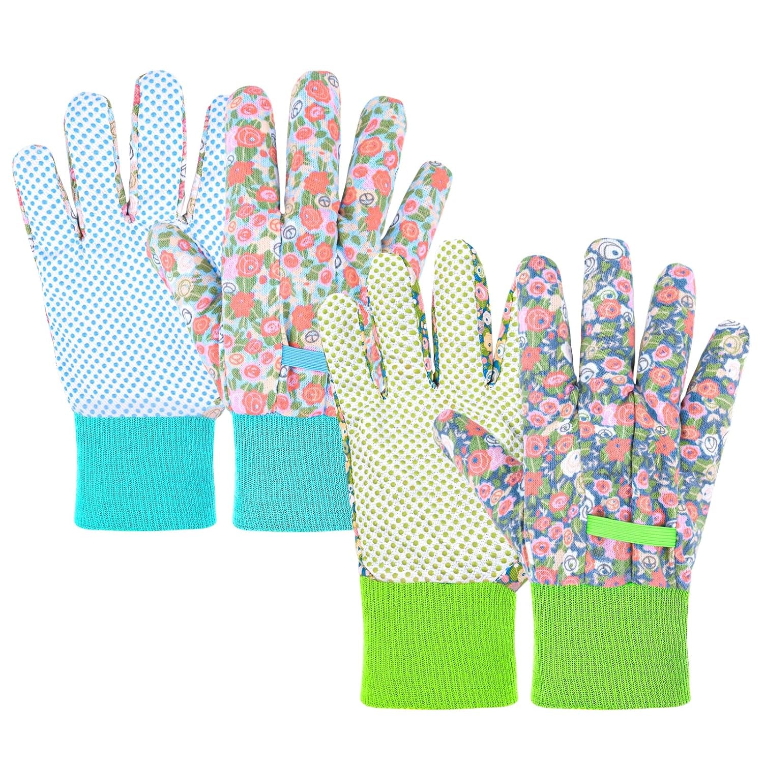 Handschuhe Für Garten, 2Er Set Gartenhandschuhe, Antirutschbeschichtung Arbeitshandschuhe, Einheitsgröße Arbeitshandschuhe Mit Pvc-Punkten Und Reißfester Canvas-Stulpe Zum Pflanz & Gartenarbeit