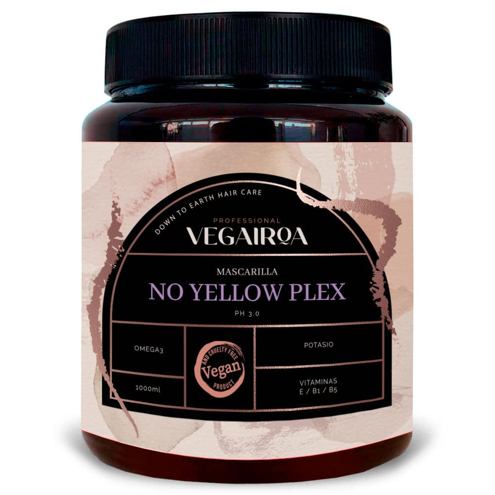 VEGAIROA - No Yellow Plex Mask - Mască neutralizantă pentru tonuri galbene și portocalii - Îngrijire hidratantă - Pigment violet - Produs profesional vegan de coafură - 1000 g Masca de par Naty Shop Titlu implicit
