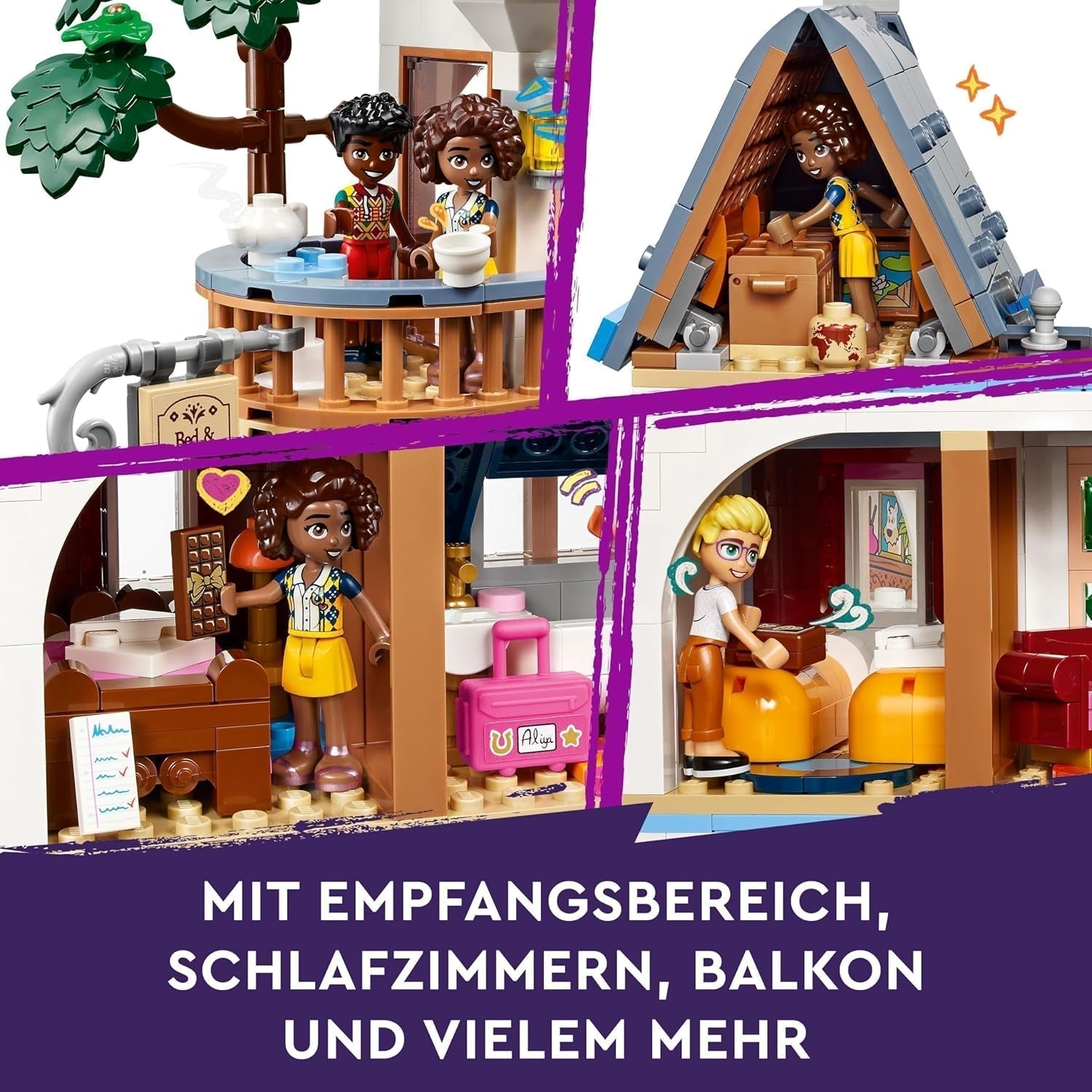Castelul LEGO Friends cu cazare de vacanță, hotel Playset pentru copii și adolescenți de la 12 ani cu 4 figurine, câine și accesorii, idee de cadou pentru fete și băieți 42638 Seturi de constructie Besuche den LEGO-Store