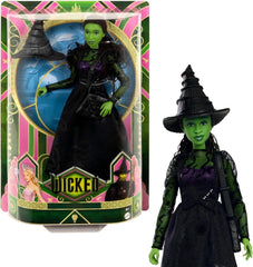 Mattel Wicked Elphaba păpușă de modă și accesorii cu piele verde, păr negru împletit, diferite poziții posibile și aspect de rochie de bal extensibilă, HXT62, [Multicolor] Papusi Naty Shop Titlu implicit
