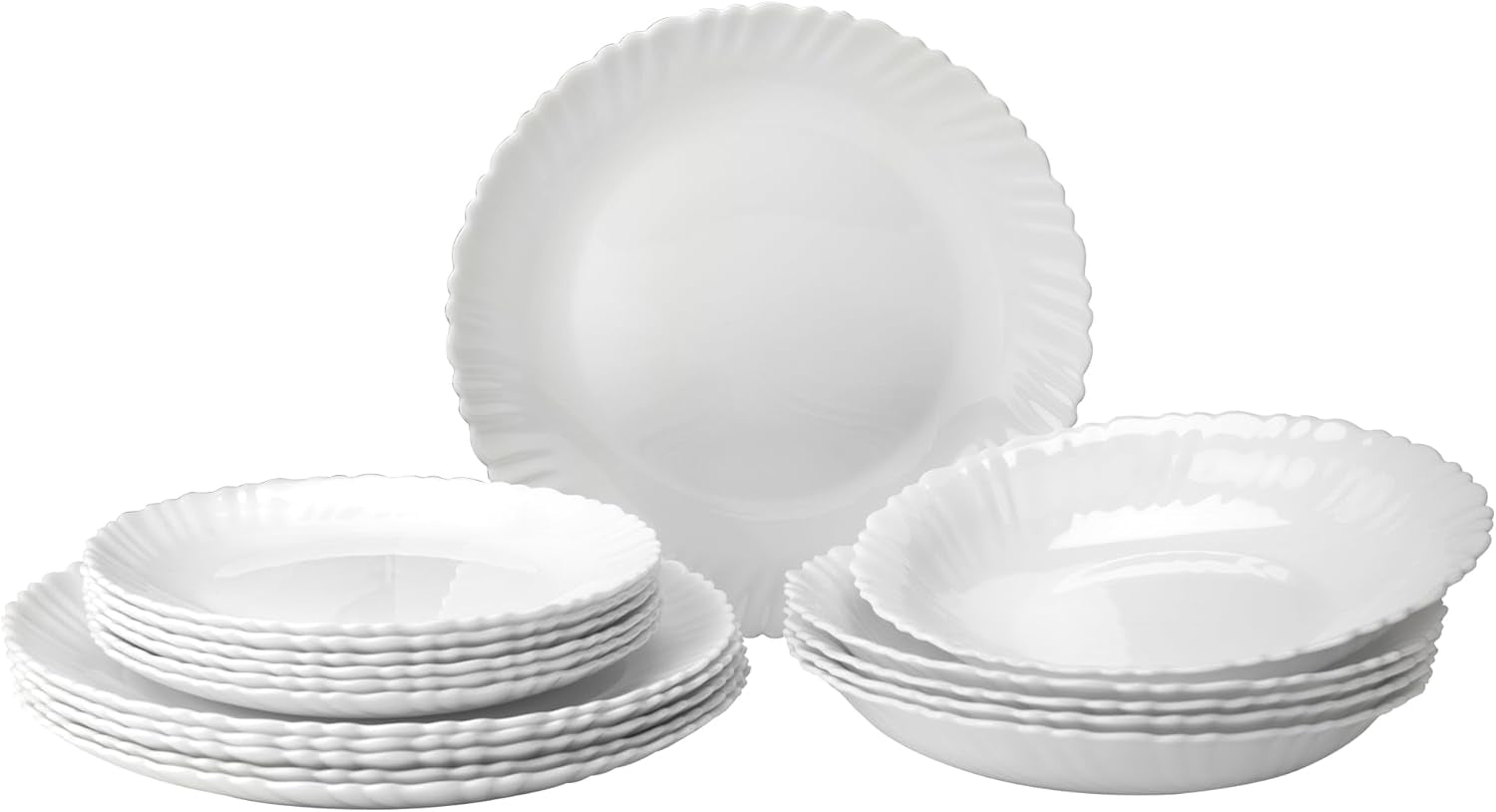 Set de veselă pentru 6 persoane - 18 piese - Set de farfurii din sticlă opal - Set de veselă albă - Set de bol și farfurie - Veselă modernă - Farfurii - Serviciu de masă - Set de veselă pentru 6 persoane