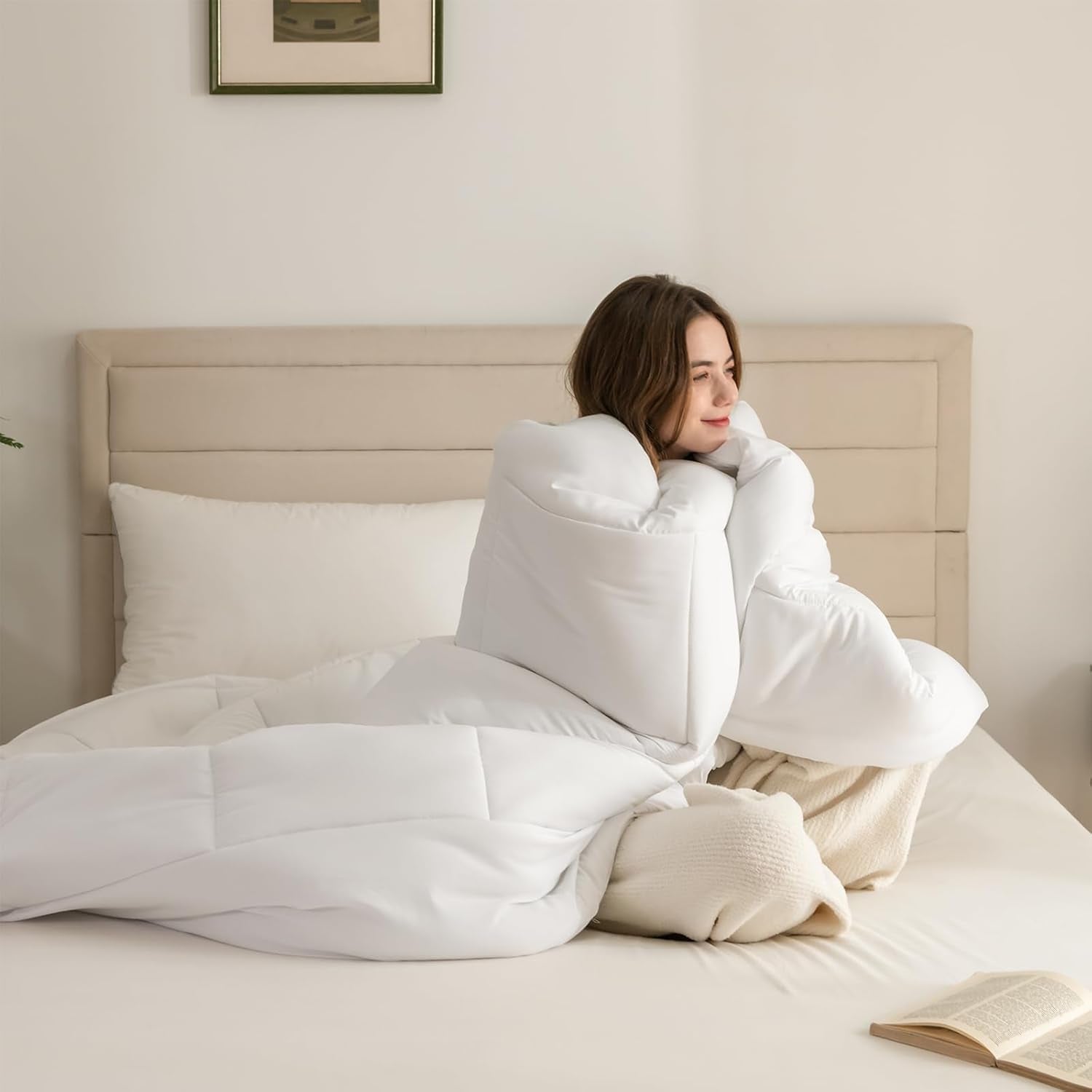 Good Nite Single Bed Bedding Set, 15 Tog, Winter Warmth, Single Bed, Soft Polyester, Hollow Fiber, White Bed Sheets with Corner Strips, Machine Washable (White, 15 Tog, 130 X 150 cm) Naty Shop Quilts & Quilts