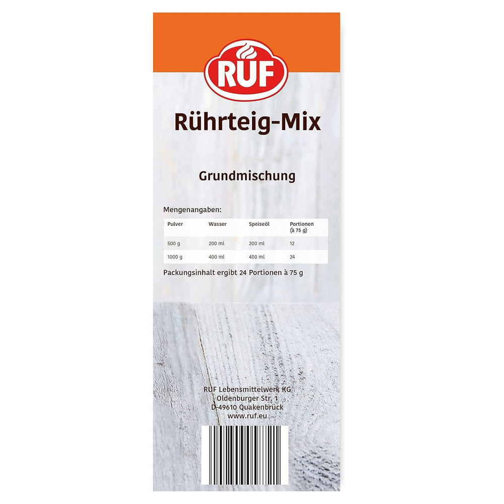 RUF Rührkuchen Backmischung, Nur Wasser & Öl Zugeben, Rezeptur Für Blechkuchen, Kastenkuchen, Muffins, Gugelhupf Und Tortenböden, 1X1000G Mixture for baking and cooking Naty Shop