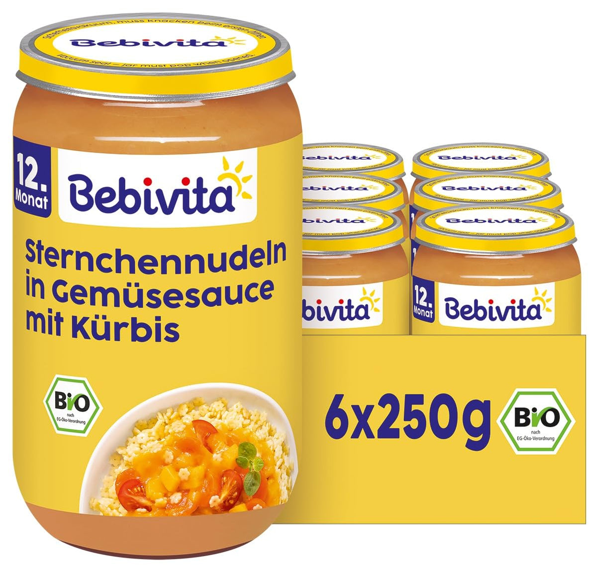 Meals from 12 months: Star-shaped pasta in pumpkin and vegetable sauce, 250 g, pack of 6 (6 x 250 g)