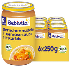 Meals from 12 months: Star-shaped pasta in pumpkin and vegetable sauce, 250 g, pack of 6 (6 x 250 g)