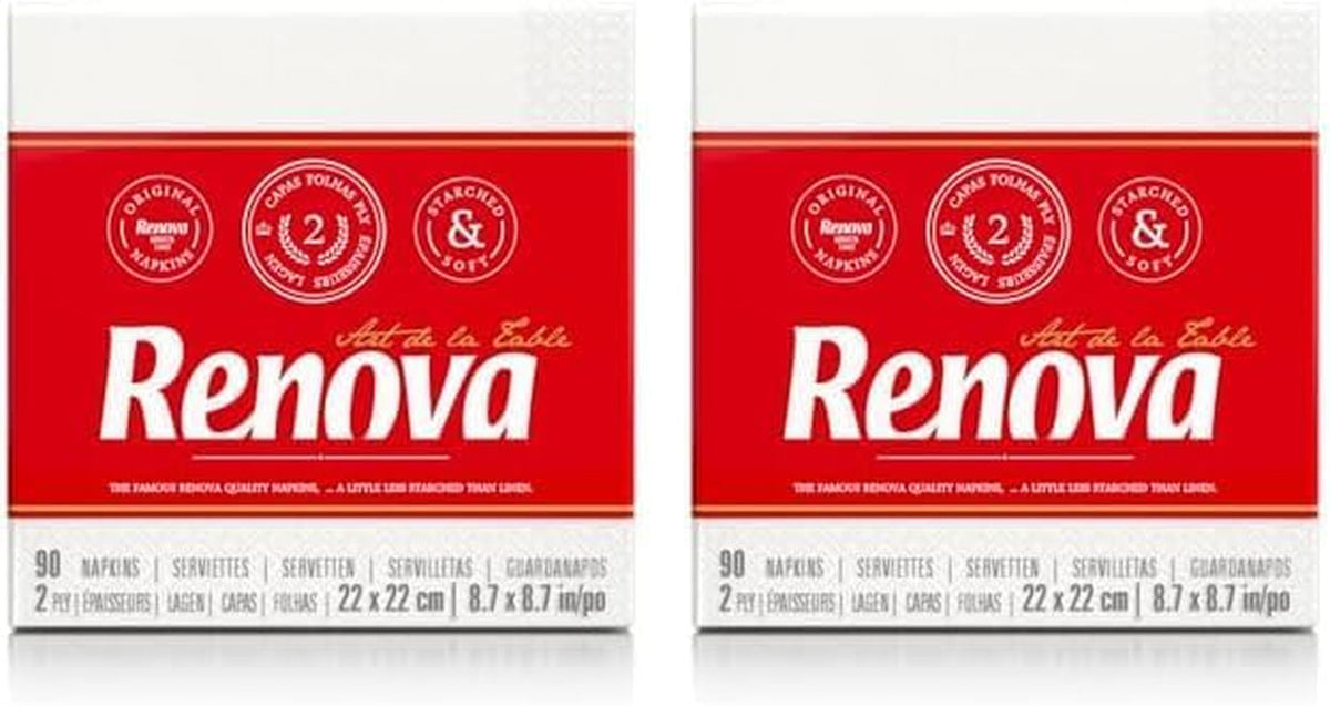 Șervețele din hârtie Renova, stil cocktail de masă alb - 90 de șervețele (pachet de 2)